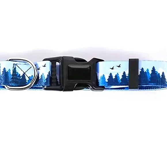 Serene Blue Mountain Size Medium Adjustable Quick Release D Ring Dog Collar - Picture 4 of 10